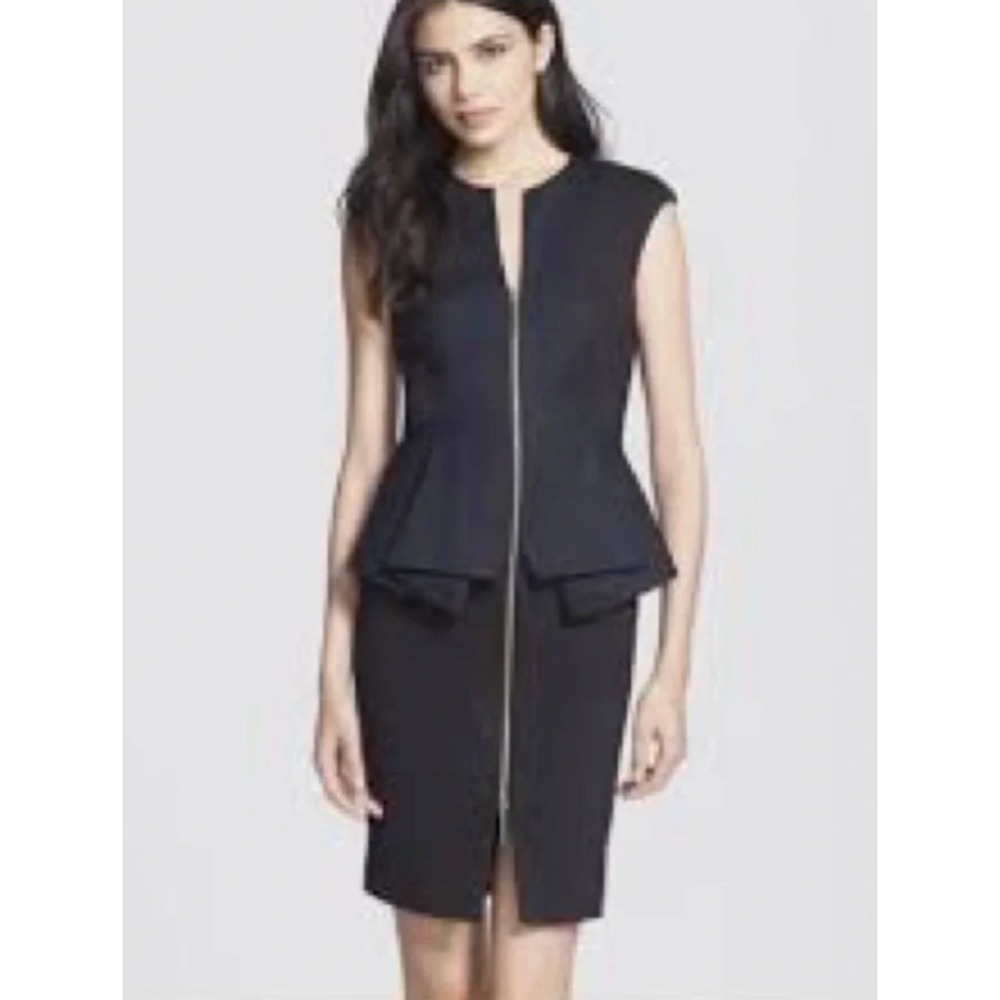 Ted Baker London Black Peplum Full Zip Front Sheath Dress Size 2 US 6 Sleeveless